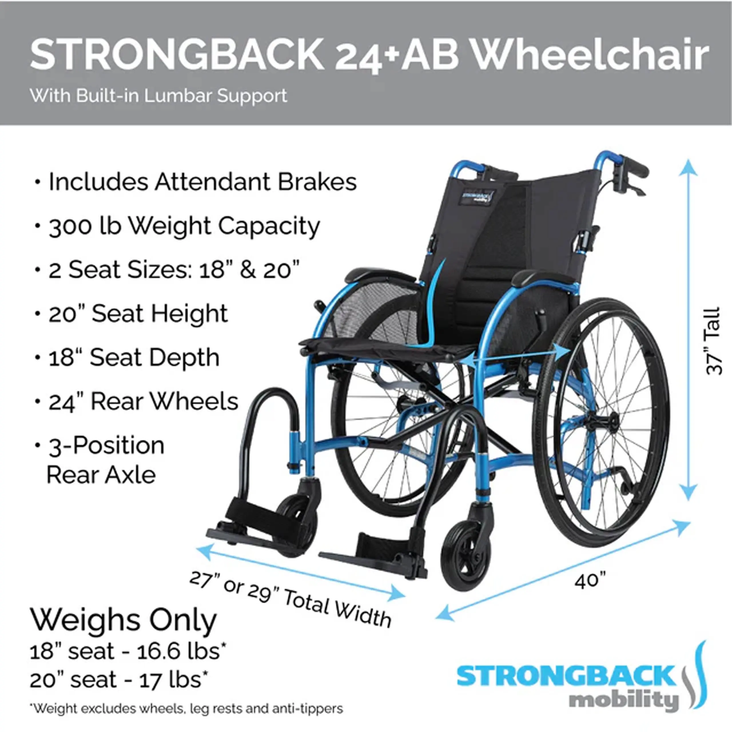 Strongback Comfort 24+AB Wheelchair - Rental - Image 2