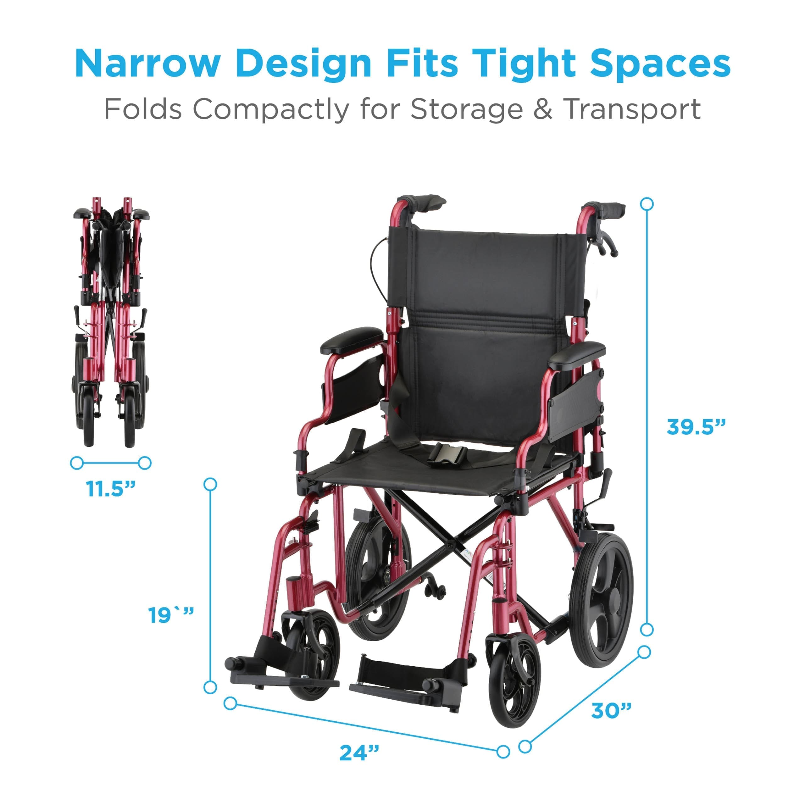 Nova Regular 12″ Transport Chair – Rental, photo 4 of 6