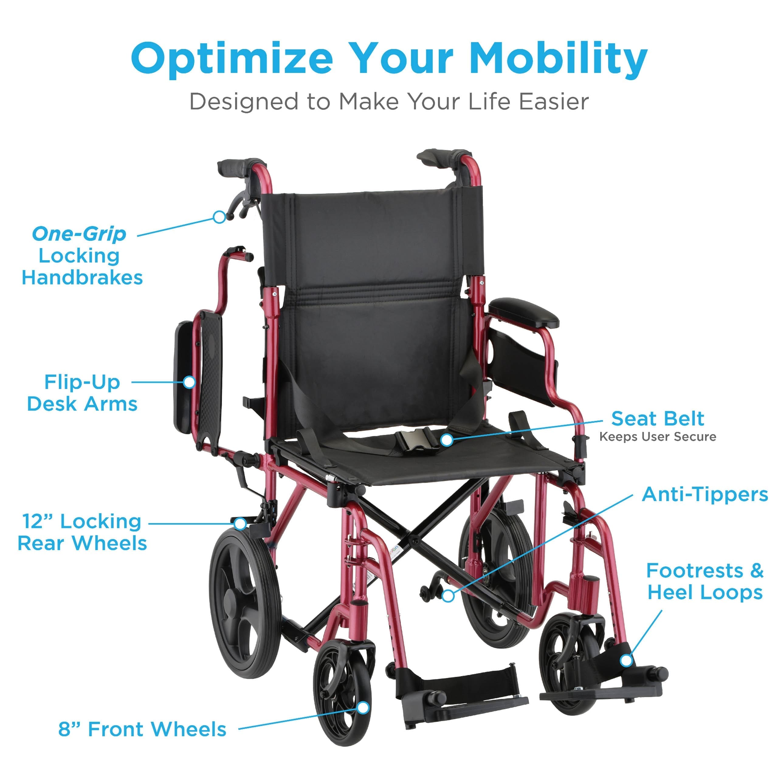 Nova Regular 12″ Transport Chair – Rental, photo 3 of 6