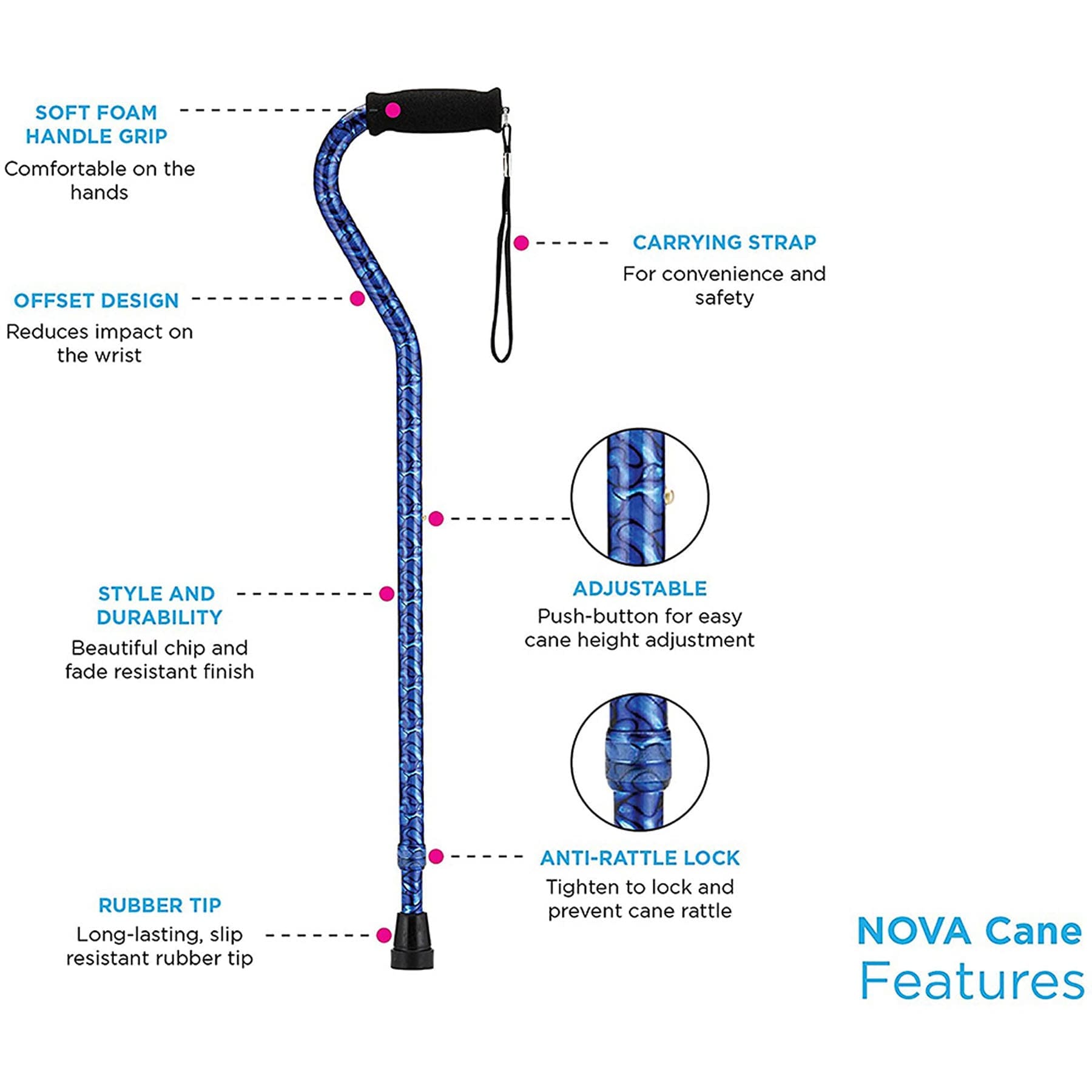 Cane with Offset Handle and Carrying Strap, photo 2 of 3